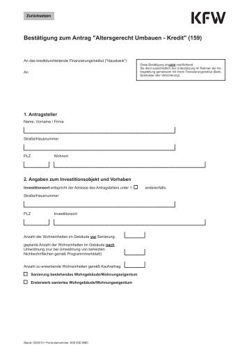 Bestätigung zum Antrag "Altersgerecht Umbauen - Kredit" (159) - KfW