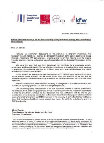 Letter to the European Commissioner Michel Barnier - KfW