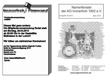 Narrenfenster der KG Immerfroh 1902 eV - KG Immerfroh 1902 Köln ...