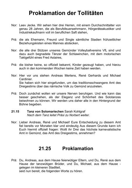 Proklamation der Tollitäten - KG Rot-Weiß Gemünd