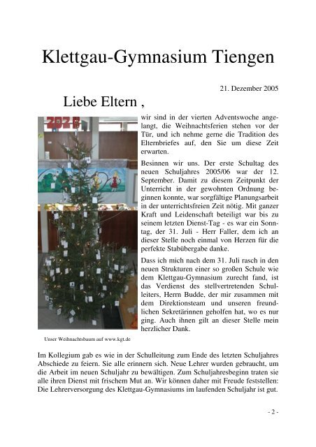 Elternbrief zum Jahreswechsel - Klettgau-Gymnasium Tiengen