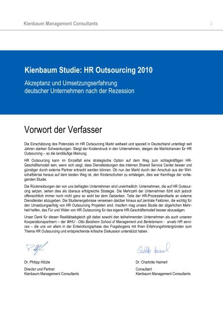 Kienbaum Studie: HR Outsourcing 2010