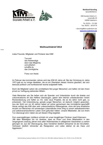 Weihnachtsbrief 2012 - KIM - Soziale Arbeit eV