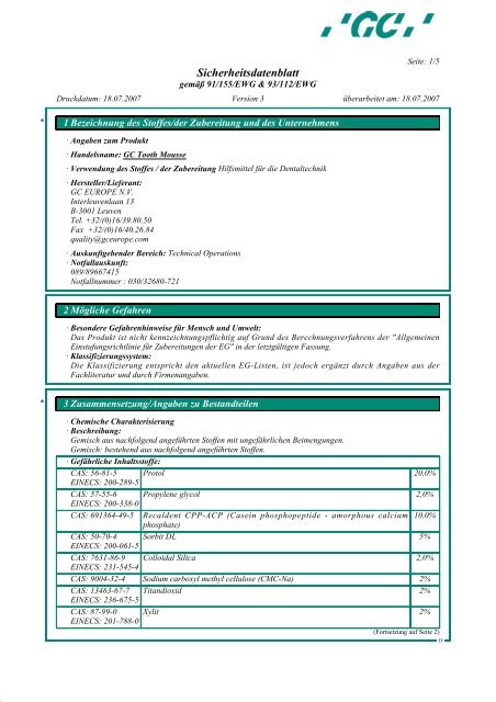 Sicherheitsdatenblatt - KinderDent