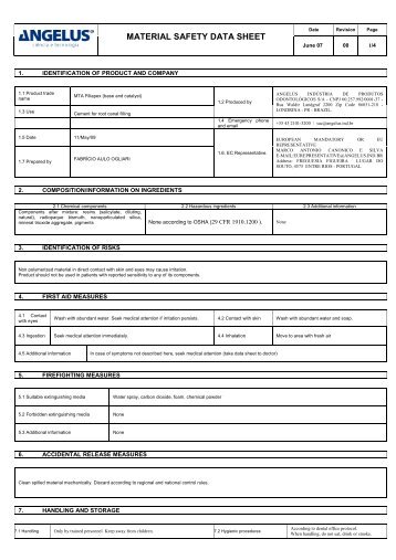 MSDS MTA Fillapex - KinderDent