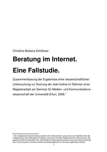 Christina Barbara Schlösser: Beratung im Internet. Eine Fallstudie