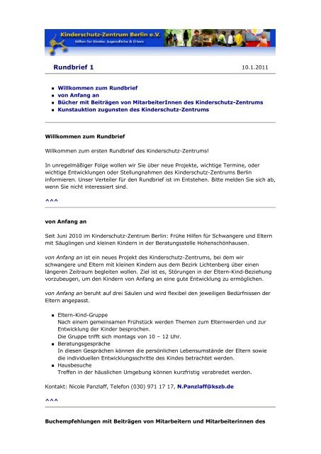 Rundbrief 1, 10.1.11 - Kinderschutz-Zentrum Berlin