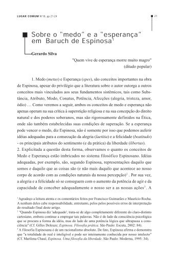 05 SOBRE O MEDO E A ESPERANÇA EM BARUCH DE ESPINOSA