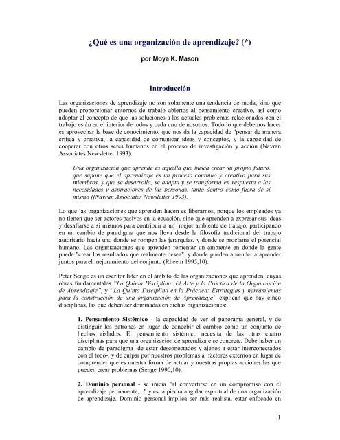 ¿Qué es una organización de aprendizaje? (*) - Moya K. Mason