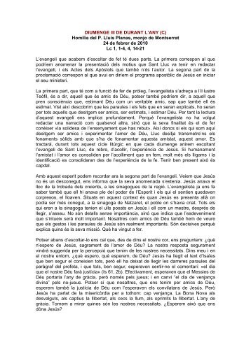DIUMENGE III DE DURANT L'ANY (C) Homilia del P. Lluís Planas ...