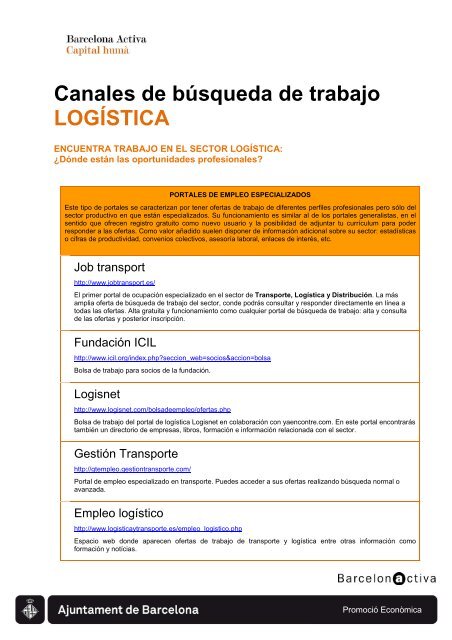 Canales de búsqueda de trabajo LOGÍSTICA - Barcelona Activa