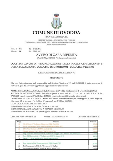 Avviso di gara esperita [file.pdf] - Regione Autonoma della Sardegna