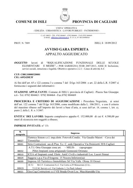 Avviso di gara aggiudicata [file.pdf] - Regione Autonoma della ...