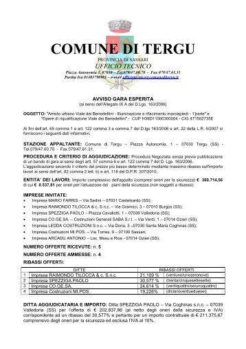 Avviso di gara esperita [file.pdf] - Regione Autonoma della Sardegna