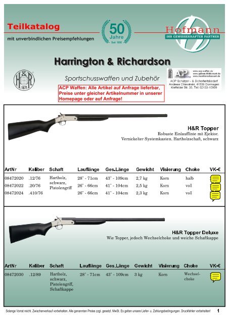 Harrington & Richardson Sportschusswaffen und ... - ACP-Waffen