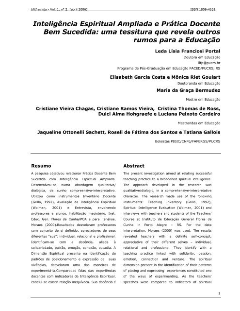 Inteligência Espiritual Ampliada e Prática Docente Bem ... - Unirevista