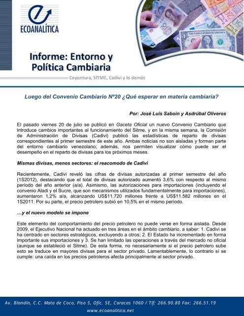 Luego del Convenio Cambiario Nº20 ¿Qué esperar ... - Ecoanalítica