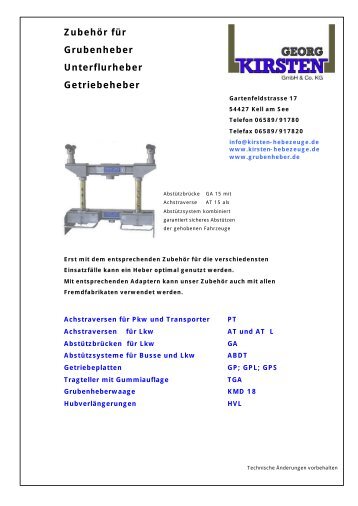 Zubehör Für Grubenheber Unterflurheber Getriebeheber - Kirsten ...