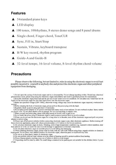 Funkey 54 Keyboard Users manual