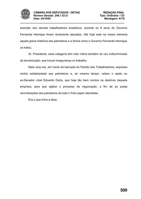 24/10/03 TURNO: Matutino TIPO DA SESSÃO: Ordinária