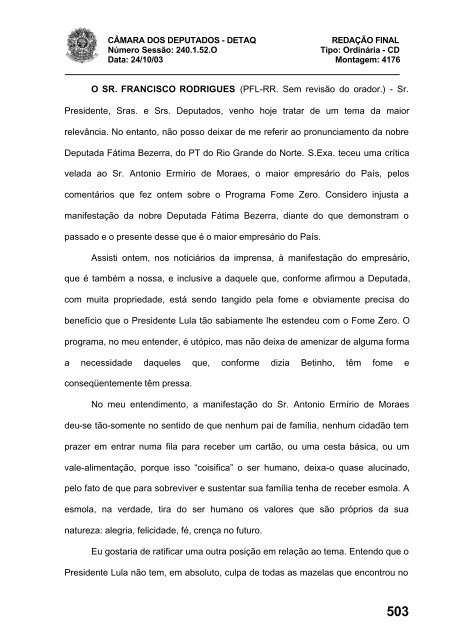 24/10/03 TURNO: Matutino TIPO DA SESSÃO: Ordinária