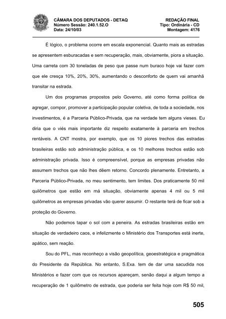 24/10/03 TURNO: Matutino TIPO DA SESSÃO: Ordinária