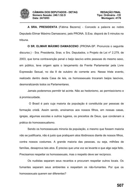 24/10/03 TURNO: Matutino TIPO DA SESSÃO: Ordinária