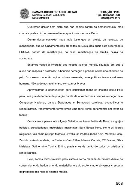 24/10/03 TURNO: Matutino TIPO DA SESSÃO: Ordinária