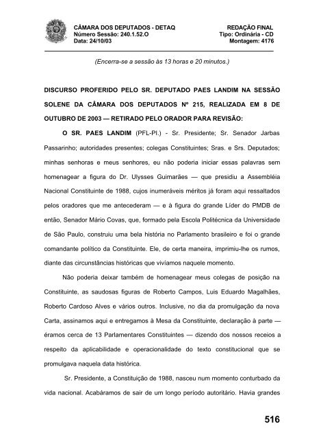 24/10/03 TURNO: Matutino TIPO DA SESSÃO: Ordinária