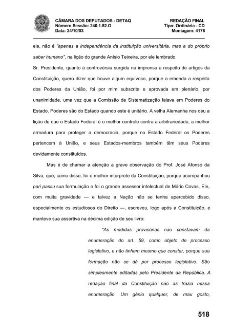 24/10/03 TURNO: Matutino TIPO DA SESSÃO: Ordinária