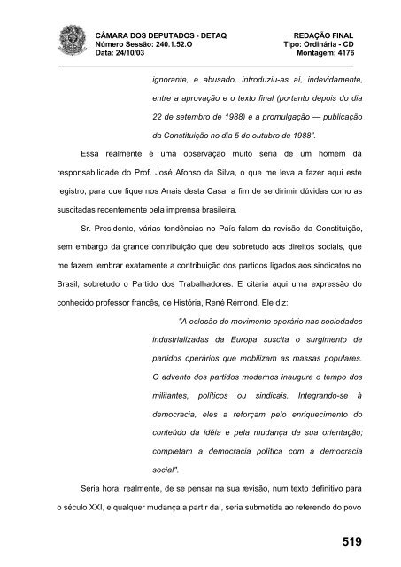 24/10/03 TURNO: Matutino TIPO DA SESSÃO: Ordinária