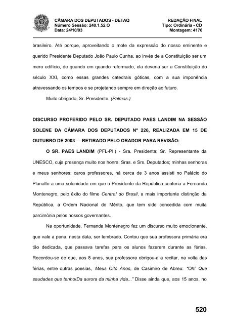 24/10/03 TURNO: Matutino TIPO DA SESSÃO: Ordinária