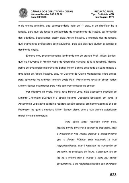 24/10/03 TURNO: Matutino TIPO DA SESSÃO: Ordinária