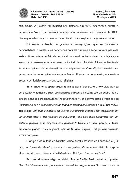 24/10/03 TURNO: Matutino TIPO DA SESSÃO: Ordinária