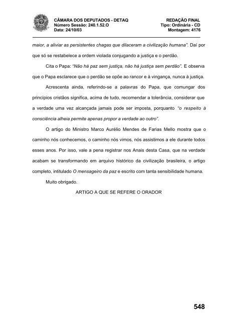 24/10/03 TURNO: Matutino TIPO DA SESSÃO: Ordinária