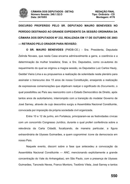 24/10/03 TURNO: Matutino TIPO DA SESSÃO: Ordinária