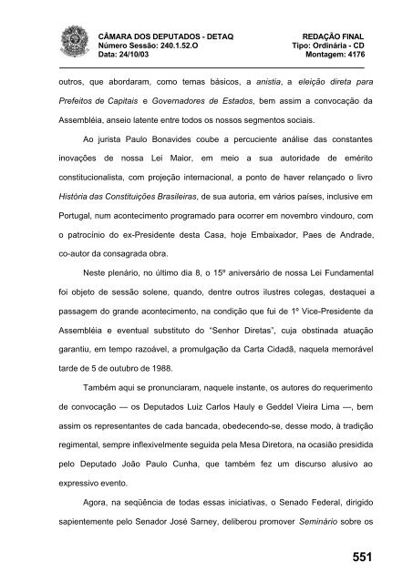 24/10/03 TURNO: Matutino TIPO DA SESSÃO: Ordinária