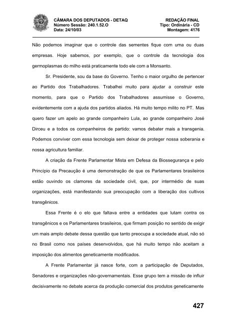 24/10/03 TURNO: Matutino TIPO DA SESSÃO: Ordinária