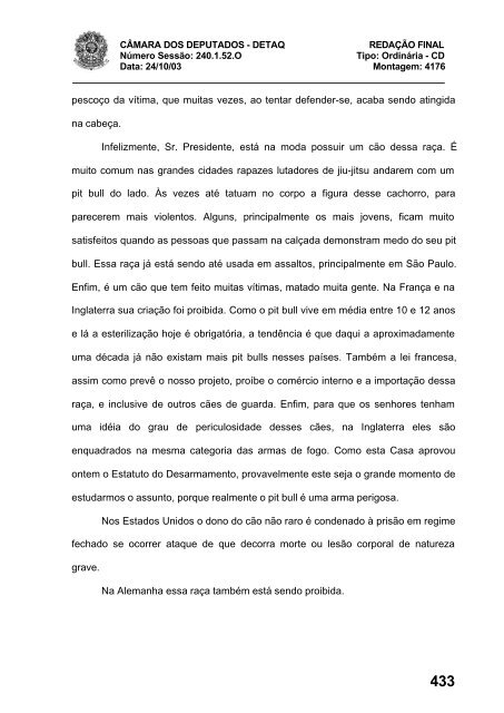 24/10/03 TURNO: Matutino TIPO DA SESSÃO: Ordinária