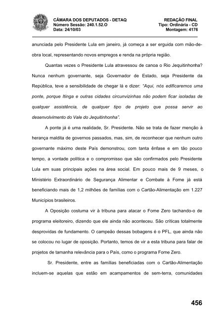 24/10/03 TURNO: Matutino TIPO DA SESSÃO: Ordinária