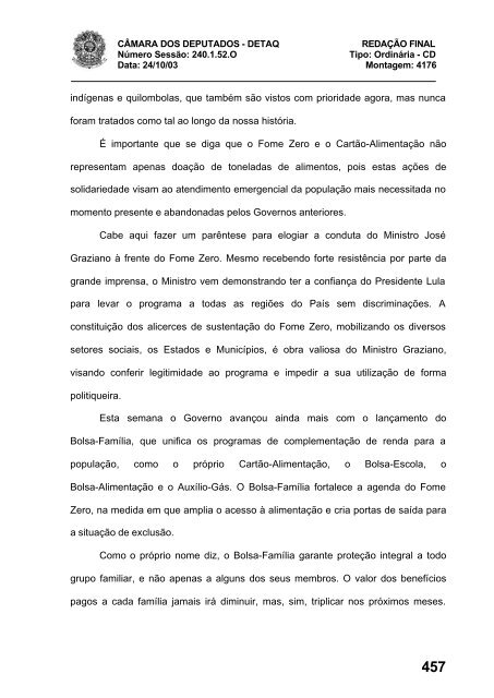 24/10/03 TURNO: Matutino TIPO DA SESSÃO: Ordinária