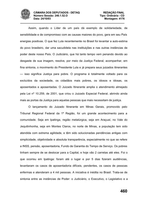 24/10/03 TURNO: Matutino TIPO DA SESSÃO: Ordinária