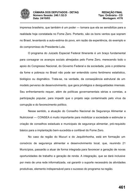 24/10/03 TURNO: Matutino TIPO DA SESSÃO: Ordinária