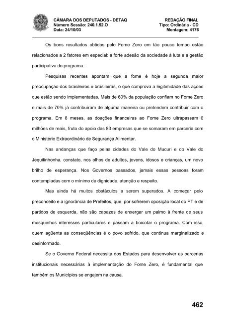 24/10/03 TURNO: Matutino TIPO DA SESSÃO: Ordinária