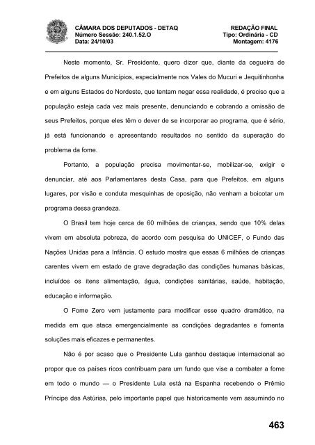 24/10/03 TURNO: Matutino TIPO DA SESSÃO: Ordinária