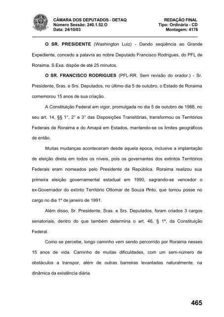 24/10/03 TURNO: Matutino TIPO DA SESSÃO: Ordinária