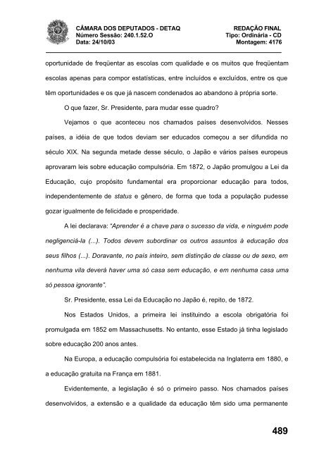 24/10/03 TURNO: Matutino TIPO DA SESSÃO: Ordinária