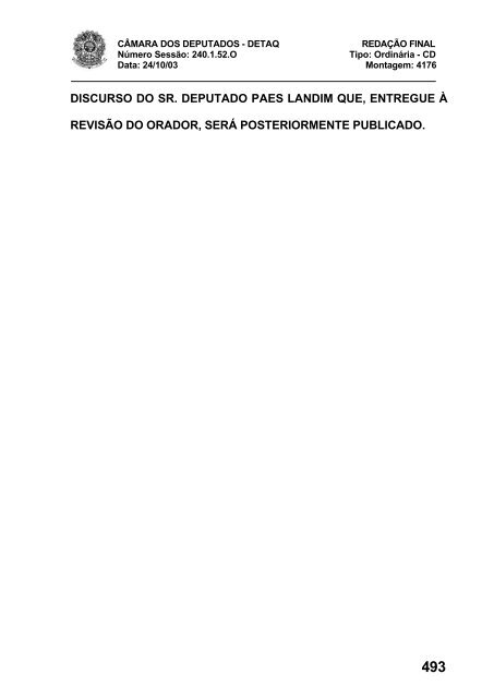 24/10/03 TURNO: Matutino TIPO DA SESSÃO: Ordinária