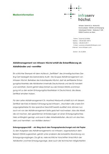 Medieninformation - Abfallmanagement DV AG