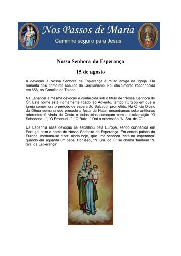 Nossa Senhora da Esperança 15 de agosto - Nos Passos de Maria